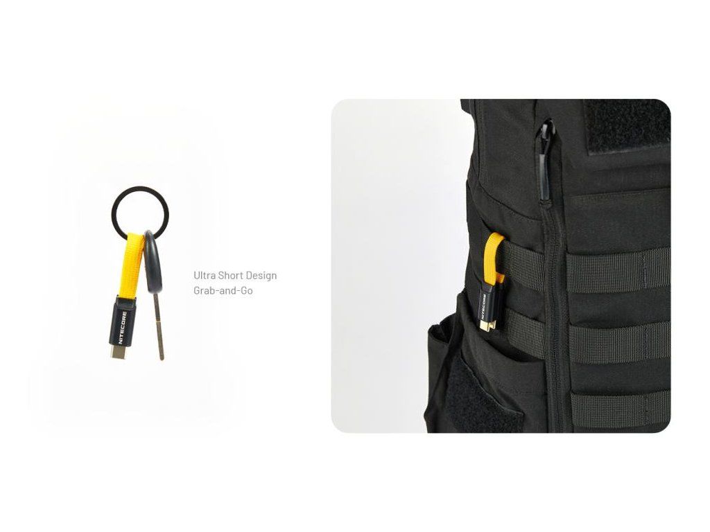 Nitecore NLink10 ultra krátky USB-C kábel na kľúčenke a MOLLE popruhu batoha