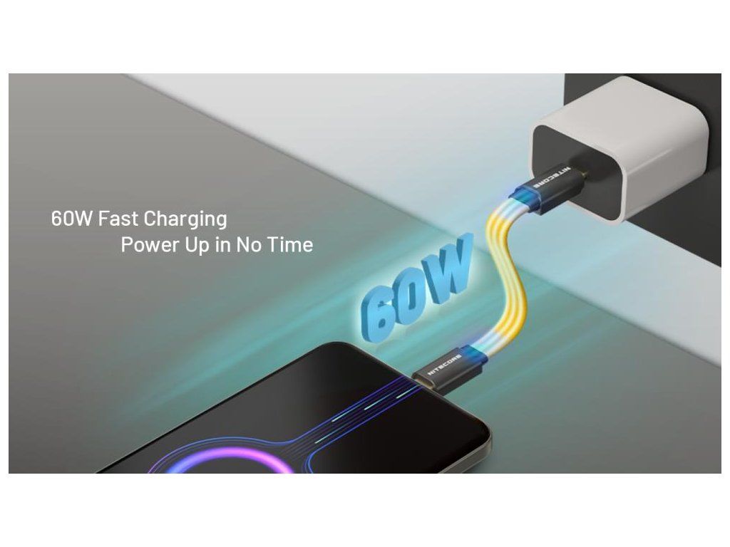 Nitecore NLink10 USB-C kábel 60 W rýchlonabíjanie telefónu cez sieťový adaptér