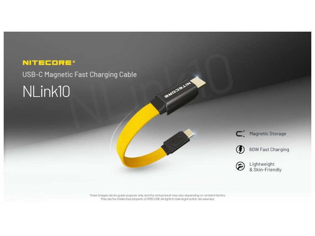 Nitecore NLink10 USB-C magnetický nabíjací kábel 60 W — magnetické skladovanie, ľahký a kompaktný