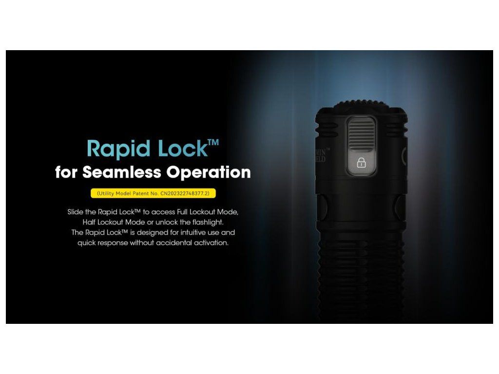 Nitecore EDC31 Rapid Lock — patentovaný posuvný zámok s úplným a polovičným režimom proti náhodnému zapnutiu