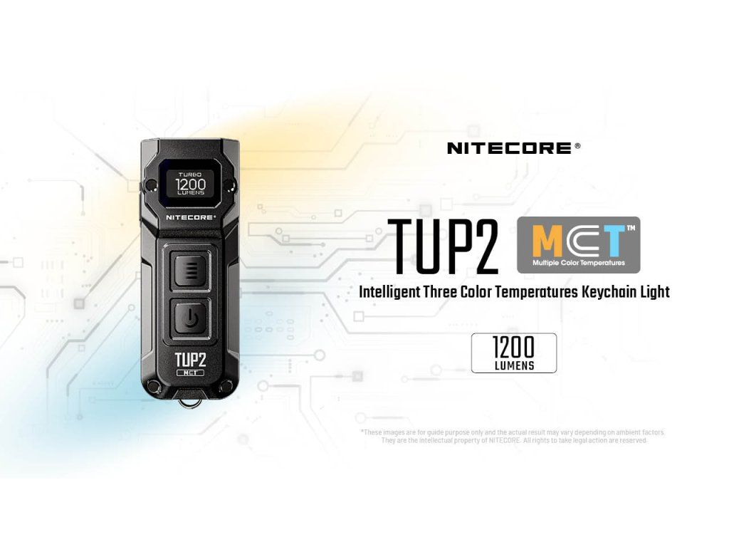 Nitecore TUP2 MCT čierna kľúčenka s OLED displejom TURBO 1200 lúmenov — hlavný vizuál výrobcu