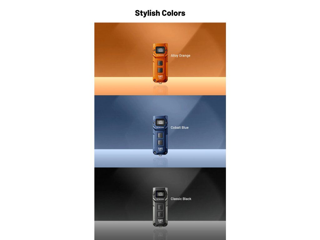 Nitecore TUP2 — farebné prevedenia Alloy Orange, Cobalt Blue a Classic Black od výrobcu
