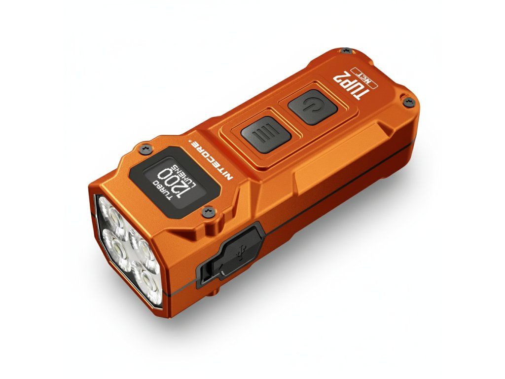 Nitecore TUP2 MCT oranžová kľúčenka s OLED displejom TURBO 1200 lúmenov — hlavný vizuál výrobcu