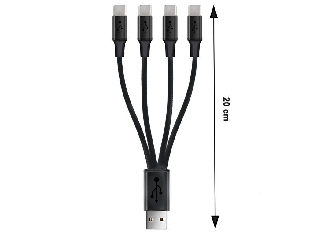 Keeppower nabíjací rozbočovač USB-A na 4× USB-C, dĺžka 20 cm