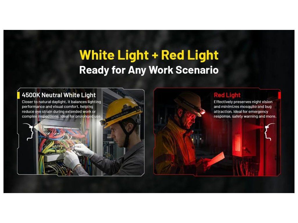 NITECORE NWH20 neutrálne biele svetlo 4 500 K pri zapájaní káblov a červené svetlo pri čítaní dokumentov v tme