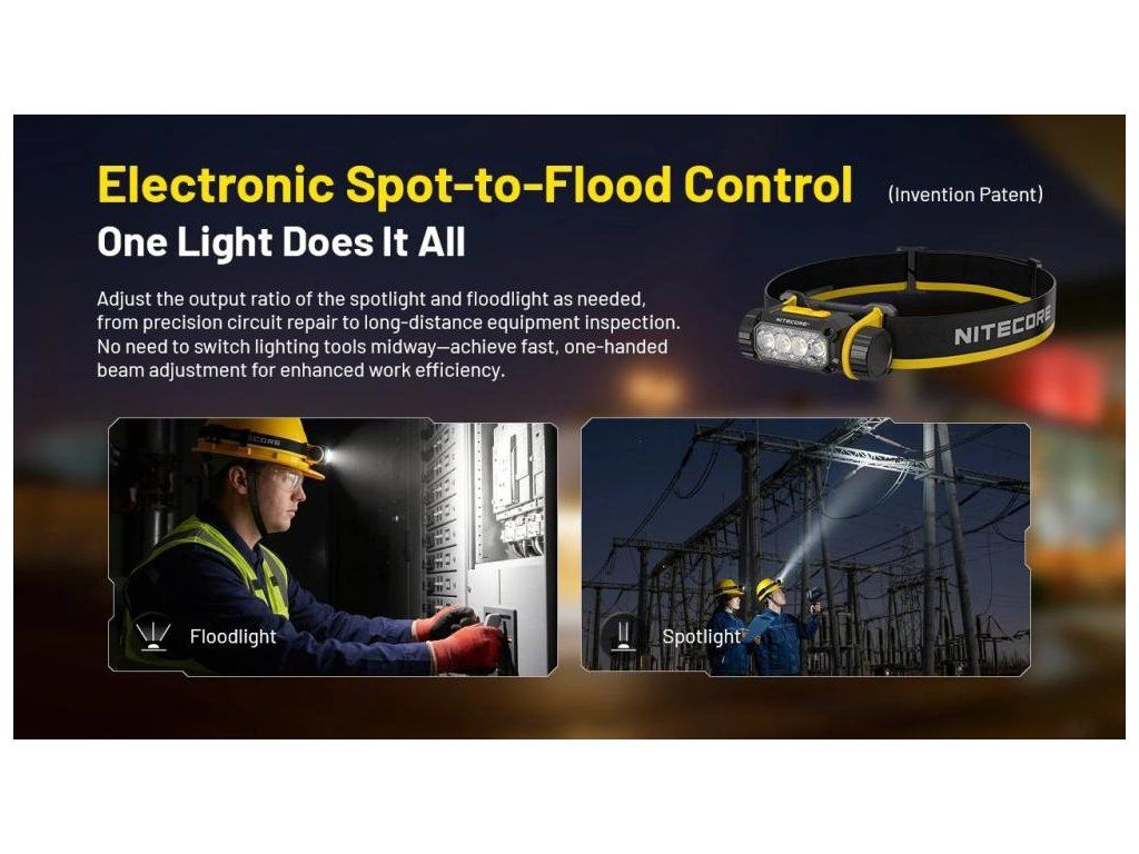 NITECORE NWH20 E-focus – rozptýlené svetlo pri práci v rozvádzači a bodový lúč pri kontrole vysokej konštrukcie