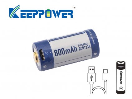 Keeppower 16340 P1680U Li Ionen Akkus mit 800mAh USB