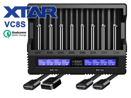 XTAR VC8S Profesionálna osemkanálová procesorová USB nabíjačkaXTAR VC8S Ladegeraet fuer Li Ionen3 6V 3 7V NiMH NiCD 1 2V kit 1