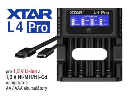 XTAR L4 Pro Inteligentná nabíjačka  pre AA/AAA 1,2V NI-MH a 1,5V lítiové batérie