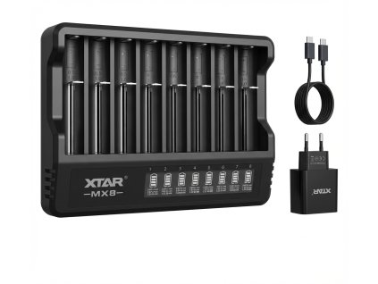 XTAR MX8 multikompatibilná 8-slotová inteligentná smart nabíjačka + XTAR PD20W QC3.0 SET