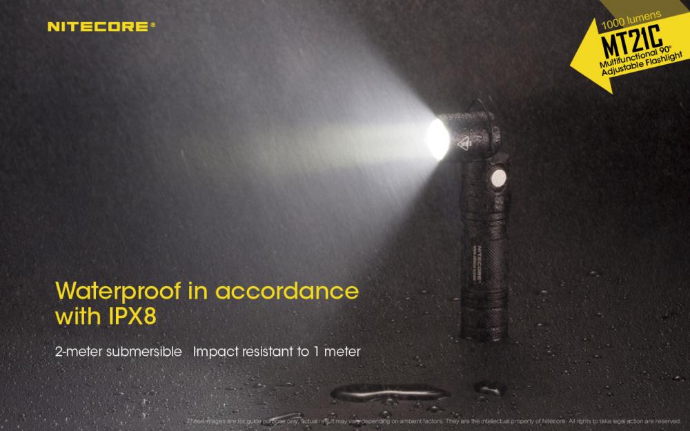 NITECORE MT21C vodotesná podľa IPX8 s ponorom do 2 metrov a odolnosťou proti pádu z 1 metra