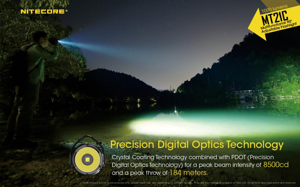 NITECORE MT21C optika PDOT s vrstvou Crystal Coating – svietivosť 8500 cd a dosvit 184 metrov