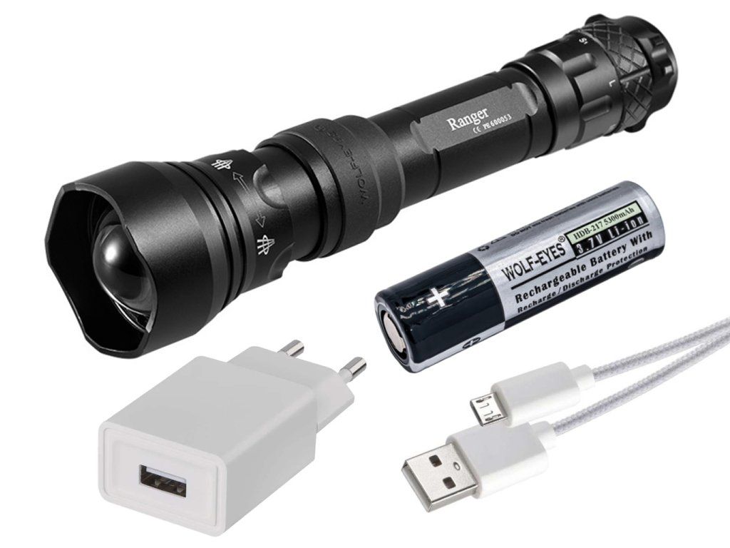 Wolf-Eyes Ranger Ultra V.2026 6-režimová LED baterka 2000 lm praktik set – baterka, akumulátor 18650 a nabíjačka