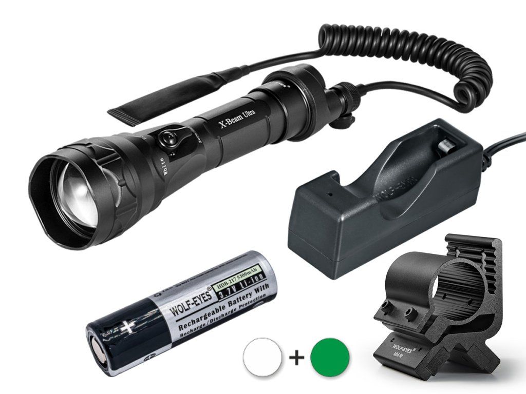 Wolf-Eyes X-Beam Gen2 V.2026 zelená 530 nm lovecký set – baterka, diaľková spúšť, akumulátor 18650, nabíjačka a magnetická montáž