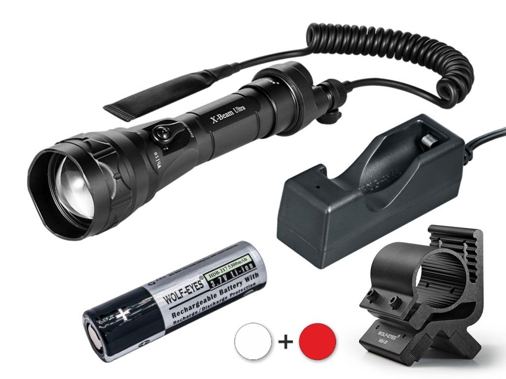 Wolf-Eyes X-Beam Gen2 V.2026 červená 625 nm lovecký set – baterka, diaľková spúšť, akumulátor 18650, nabíjačka a magnetická montáž