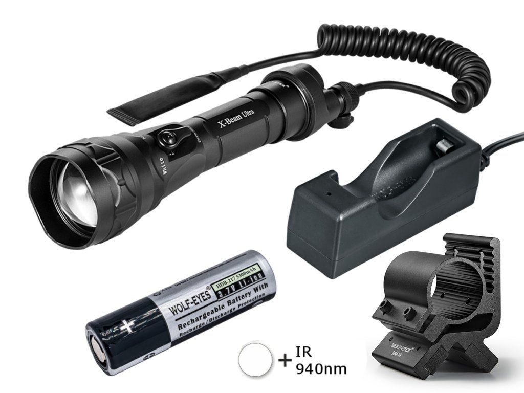 Wolf-Eyes X-Beam Gen2 V.2026 IR 940 nm lovecký set – baterka, diaľková spúšť, akumulátor 18650, nabíjačka a magnetická montáž