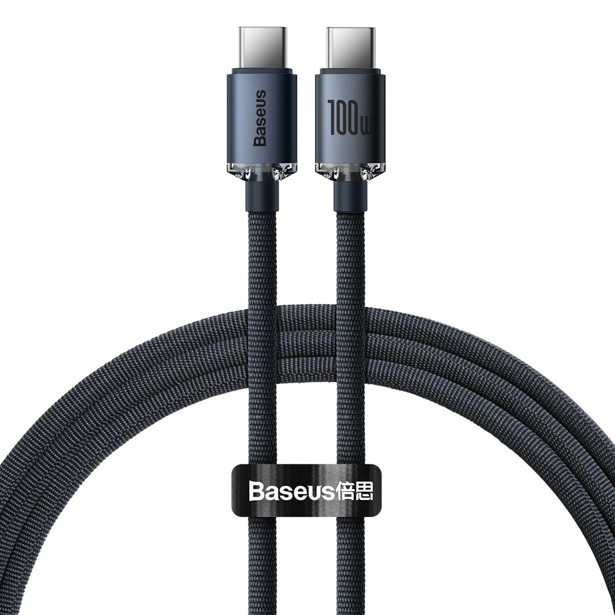 Baseus Crystal Shine CAJY000601 – čierny opletený USB-C kábel s kryštálovými prstencami a pásikom