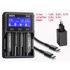 Špecifikácie XTAR VX4 V2 SET — tabuľka technických parametrov nabíjačky s PD20W QC3.0 adaptérom