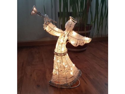 Světelný anděl 50cm, LED teple bílá, na baterie