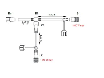 Rozbočovací Y kabel pro světelné girlandy MAXILEB černý