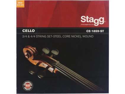 Struny pre Cello Stagg CE-1859-ST- sada  Sada strún na 4/4 a 3/4 violončelo, oceľové, vinuté, extra super-light (E = 018, B = 030, G = 0425, D = 059).
