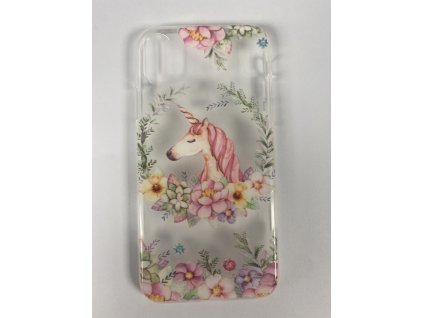 Silikónové púzdro pre iPhone X/XS - Vzor Kvety s jednorožcom