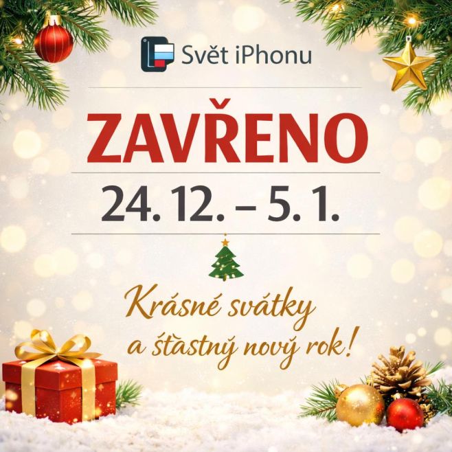 🎄 Vánoční provoz prodejny Svět iPhonu 🎄 Vážení zákazníci, z důvodu celofiremní dovolené máme zavřeno od 24. 12. 2025 do 5....