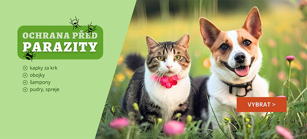 Antiparazitní přípravky - spot-on - kapky za krk, obojky, pudry, spreje a šampony pro kočky a psy
