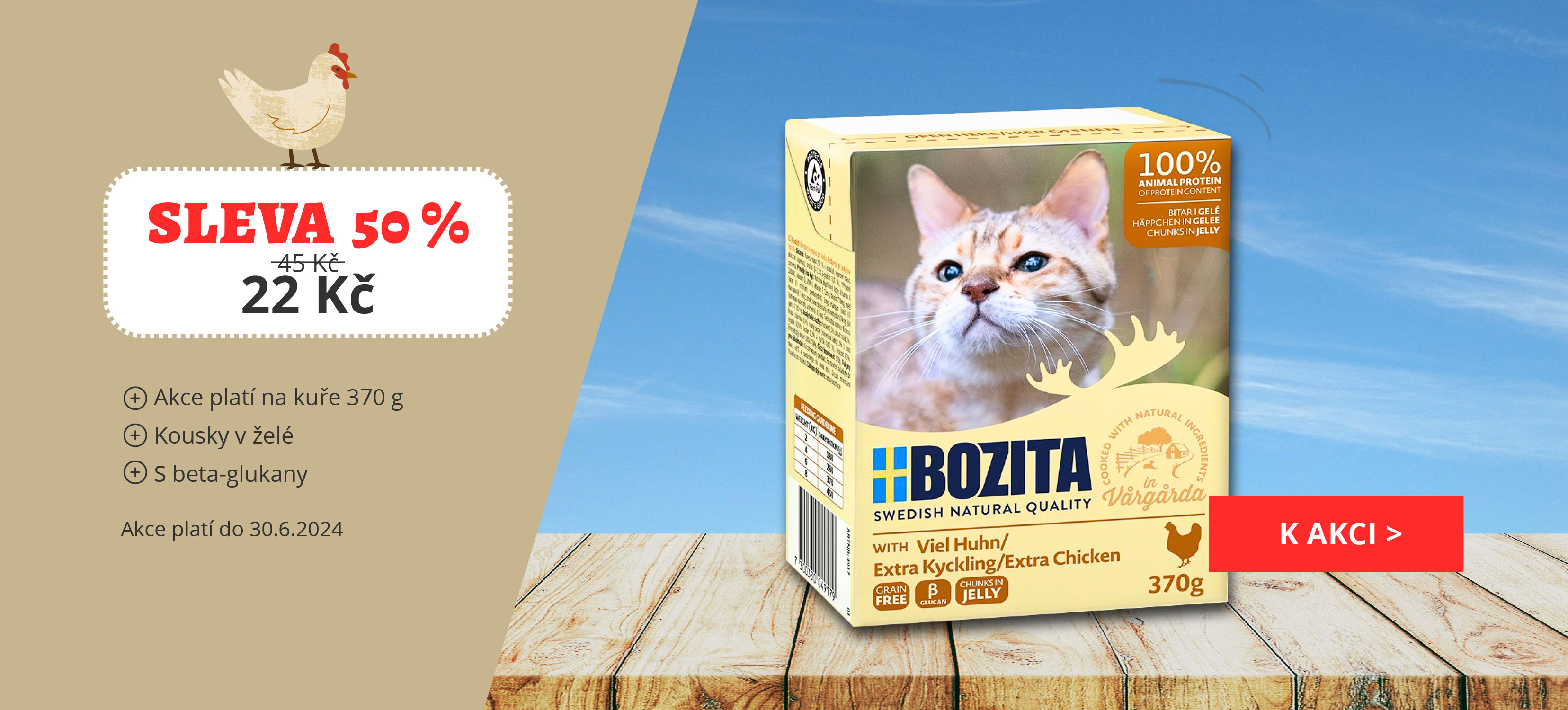 Bozita tetrapack kuřecí pro kočky 370 g v akci - sleva 50 %