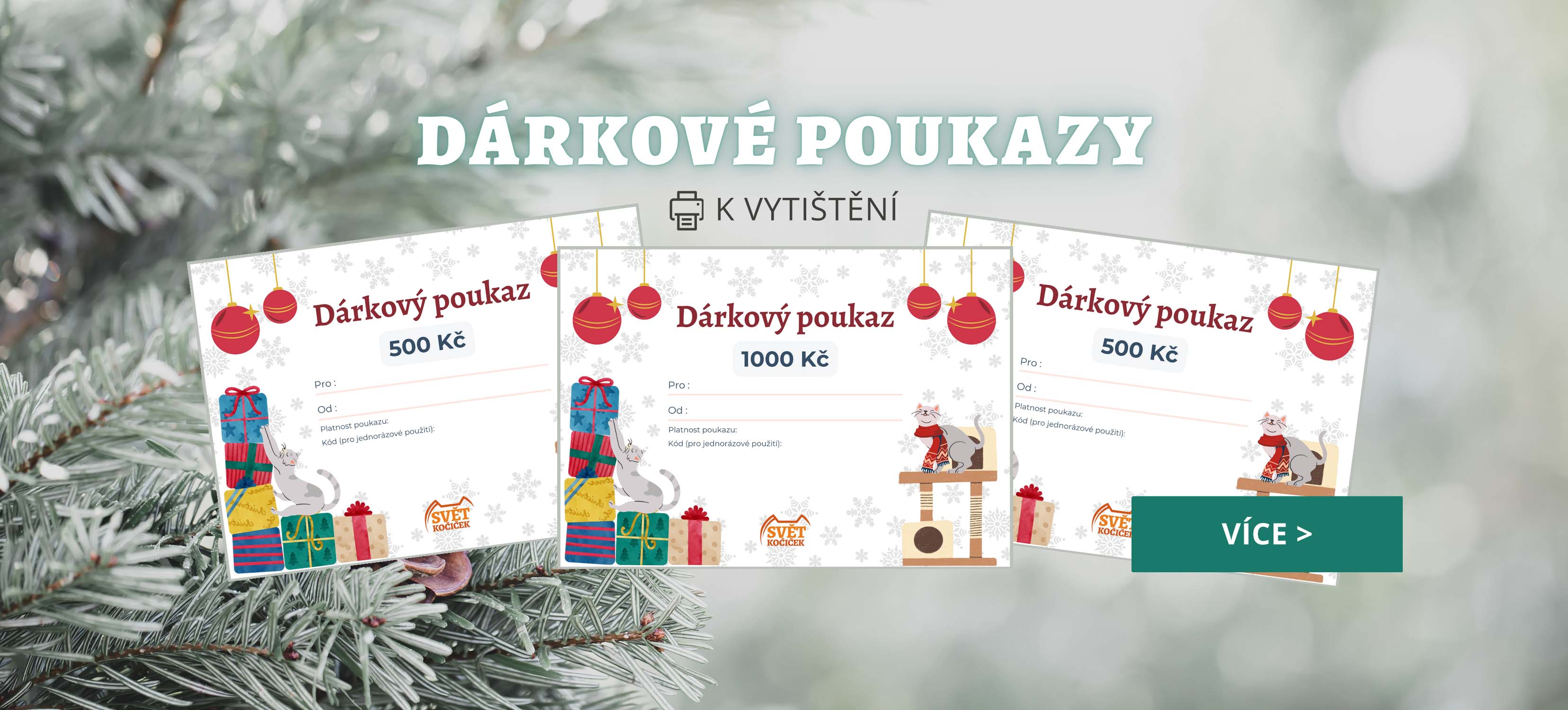 Vánoční dárkové poukazy na chovatelské potřeby pro kočky, psy a hlodavce