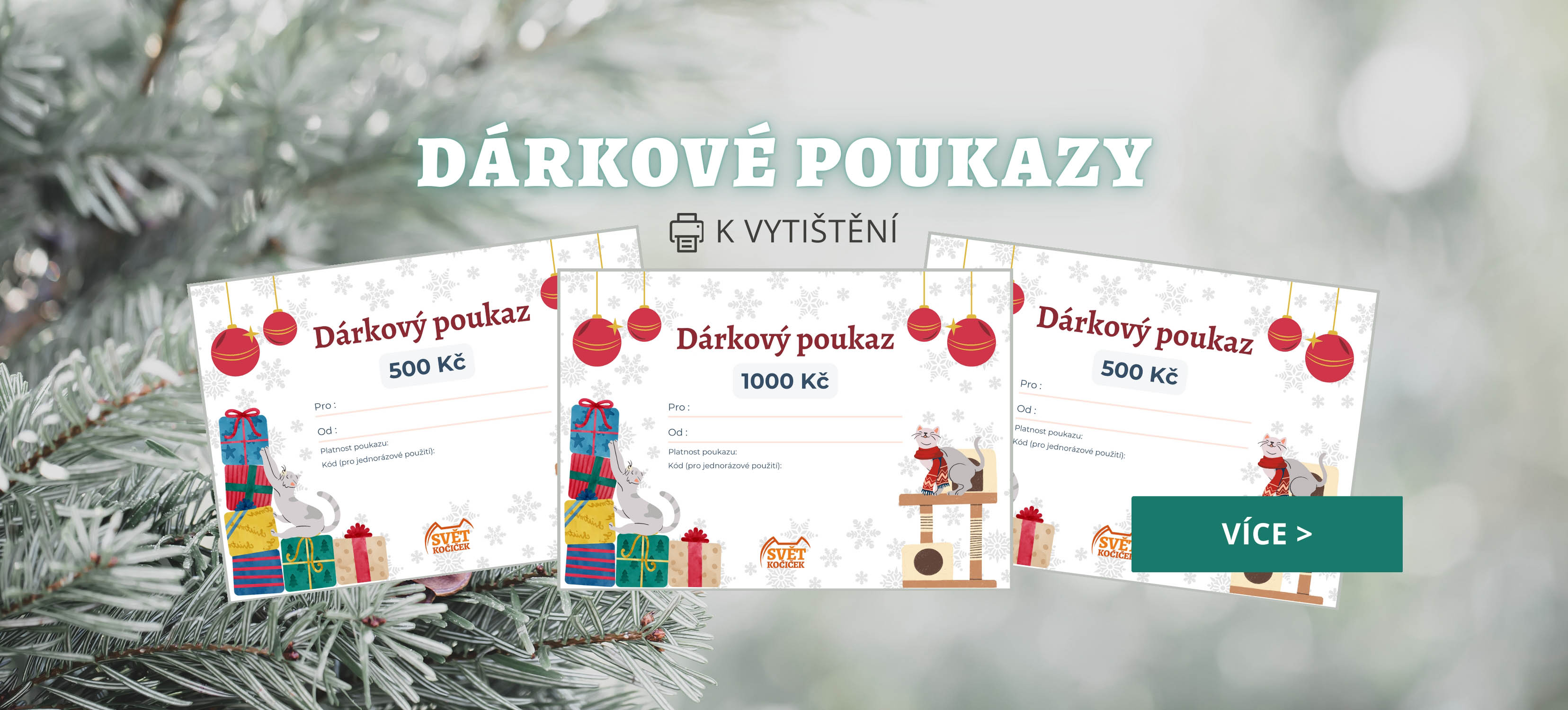 Vánoční dárkové poukazy na chovatelské potřeby pro kočky, psy a hlodavce