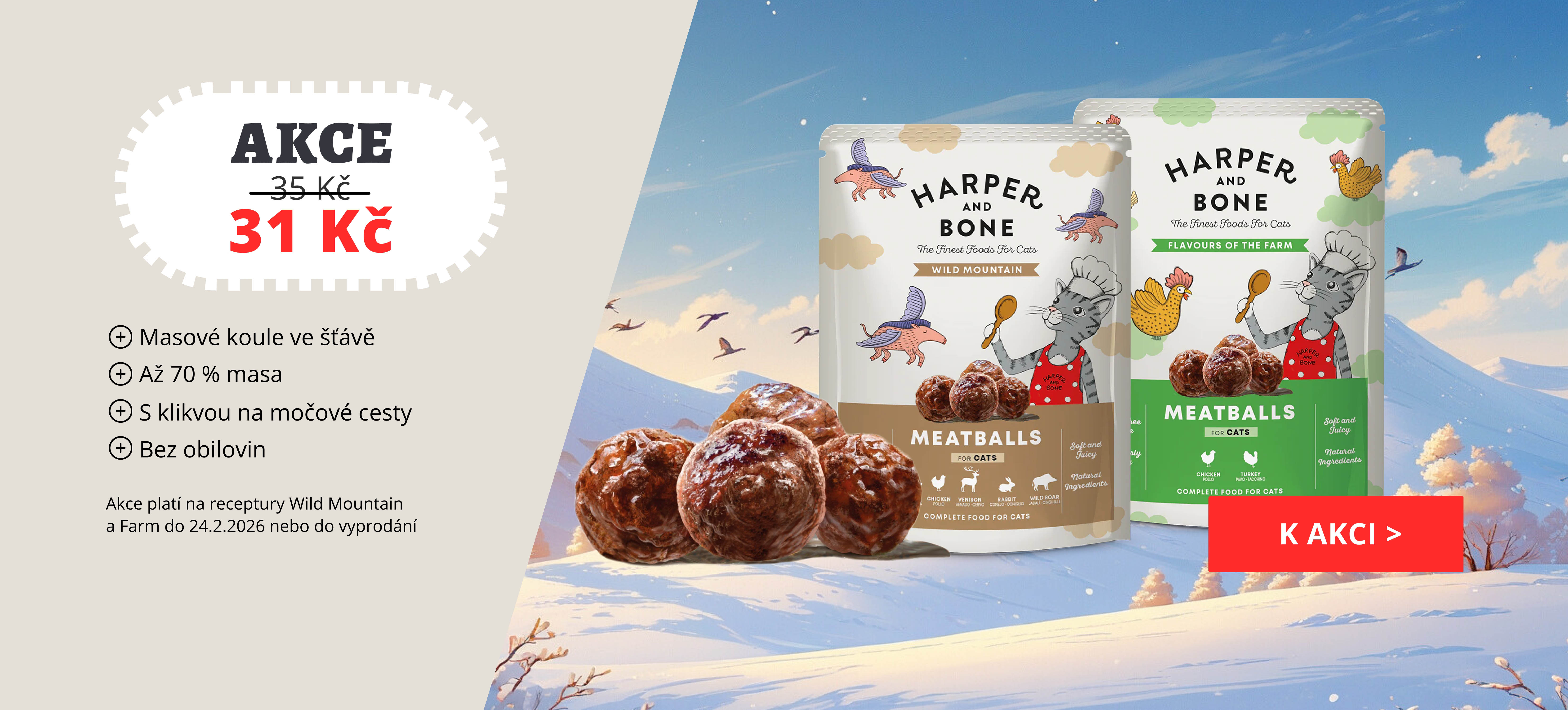 Španělské kapsičky pro kočky Harper and bone až 70 % masa - v akci za 31 Kč