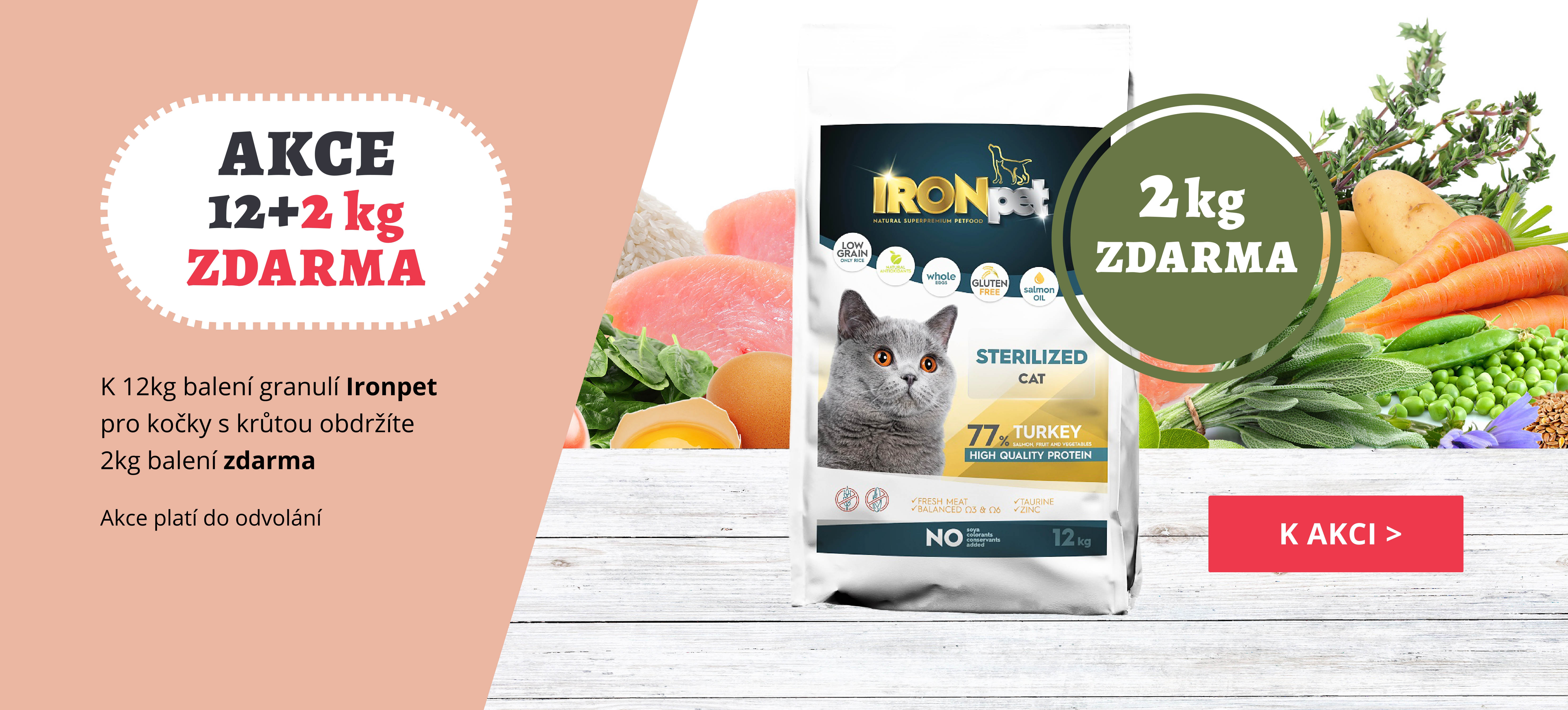 Ironpet české granule pro kočky v akci - 12+2 kg zdarma