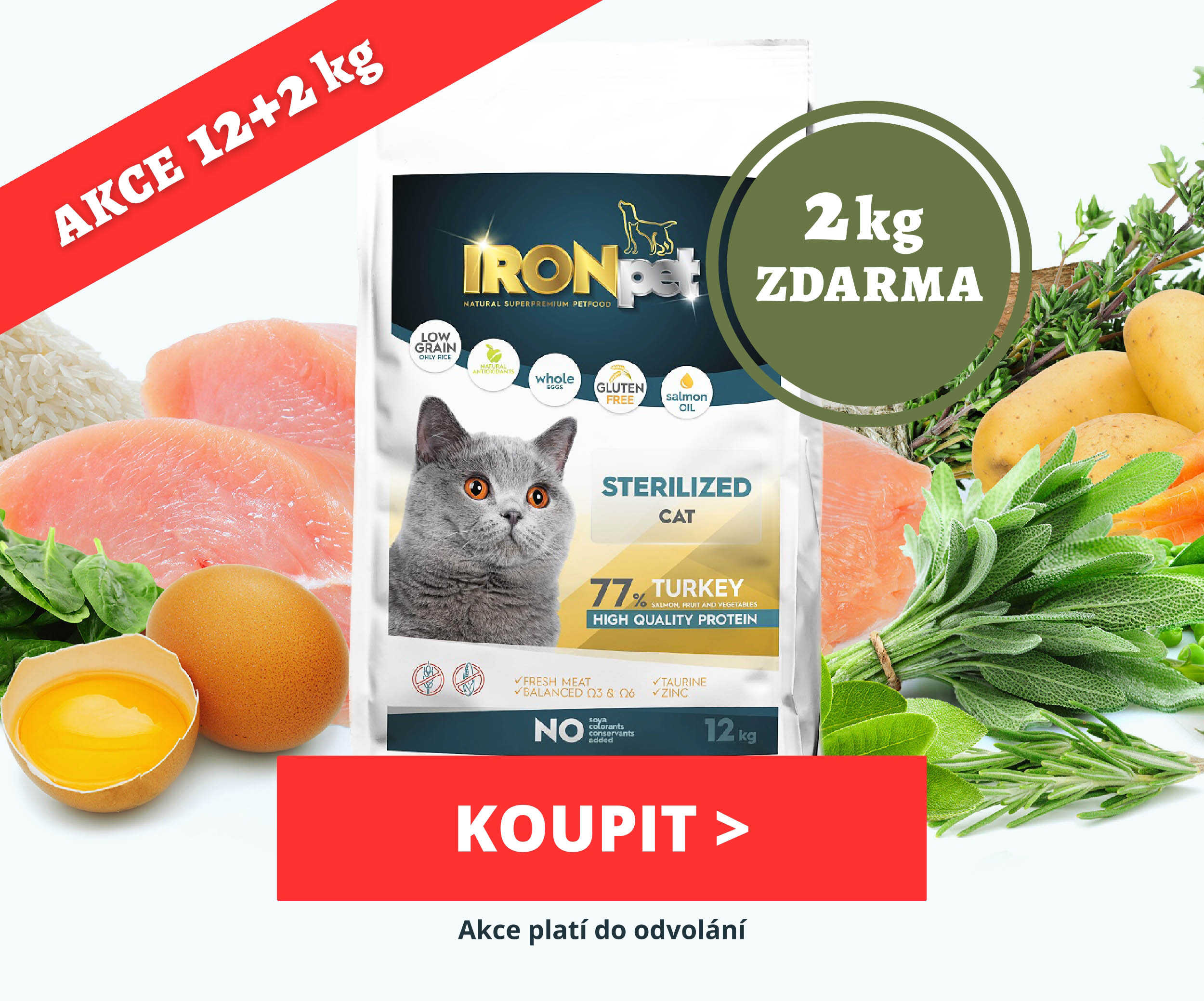 Ironpet české granule pro kočky v akci - 12+2 kg zdarma
