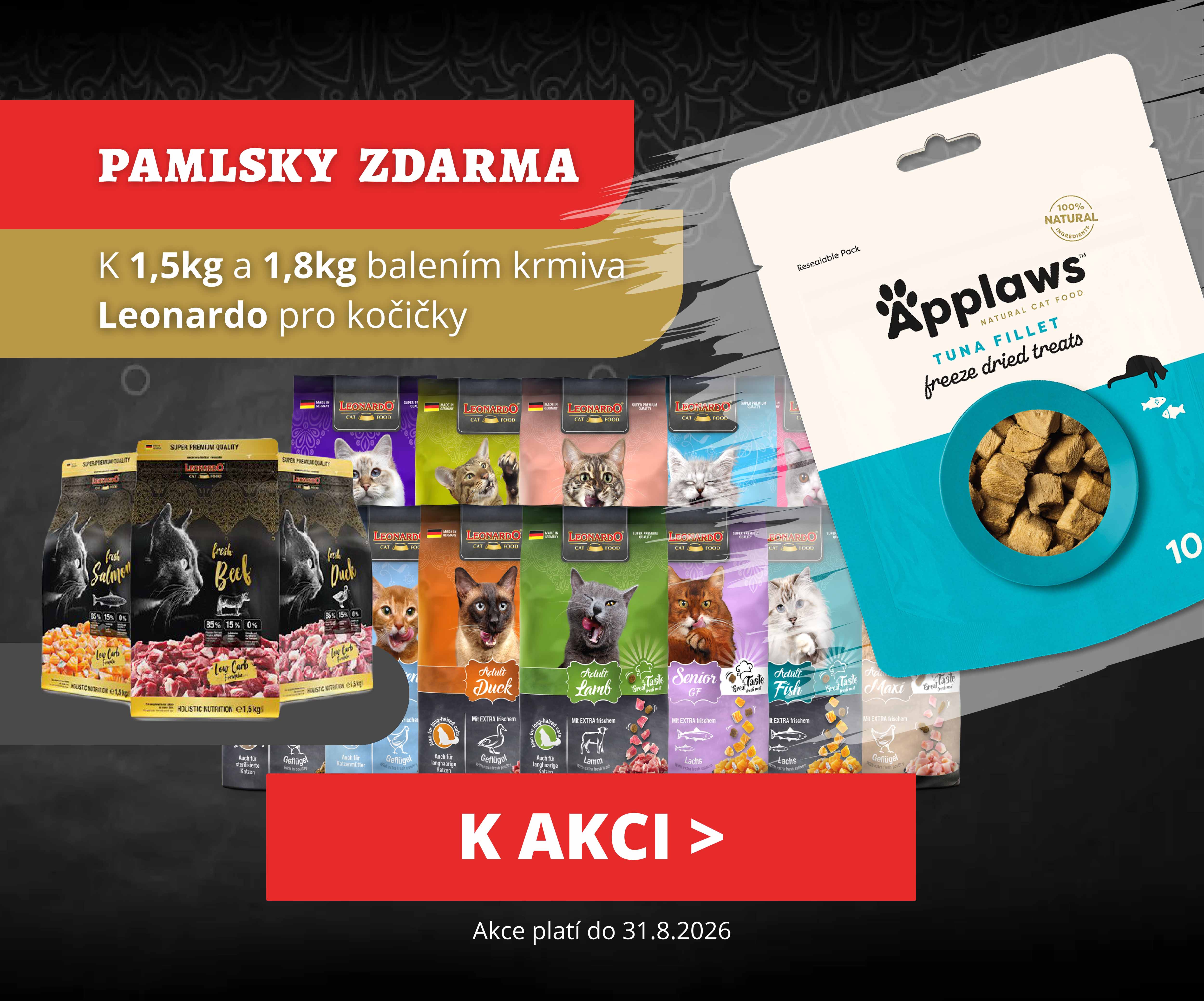 Akce Leonardo granule pro kočky + mrazem sušené pamlsky Applaws zdarma