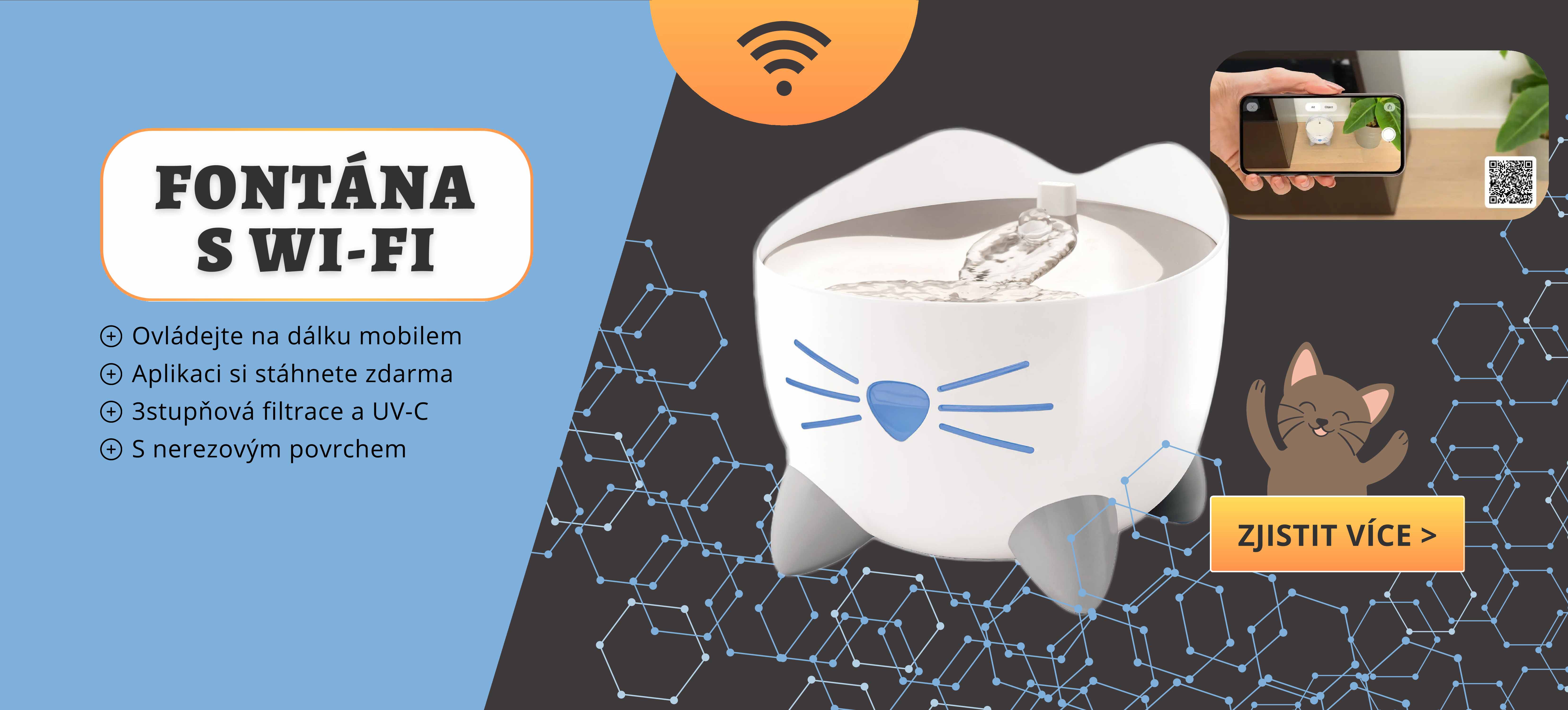 Fontánka pro kočky Pixi Smart s Wi-Fi přijímačem a nerezovým povrchem