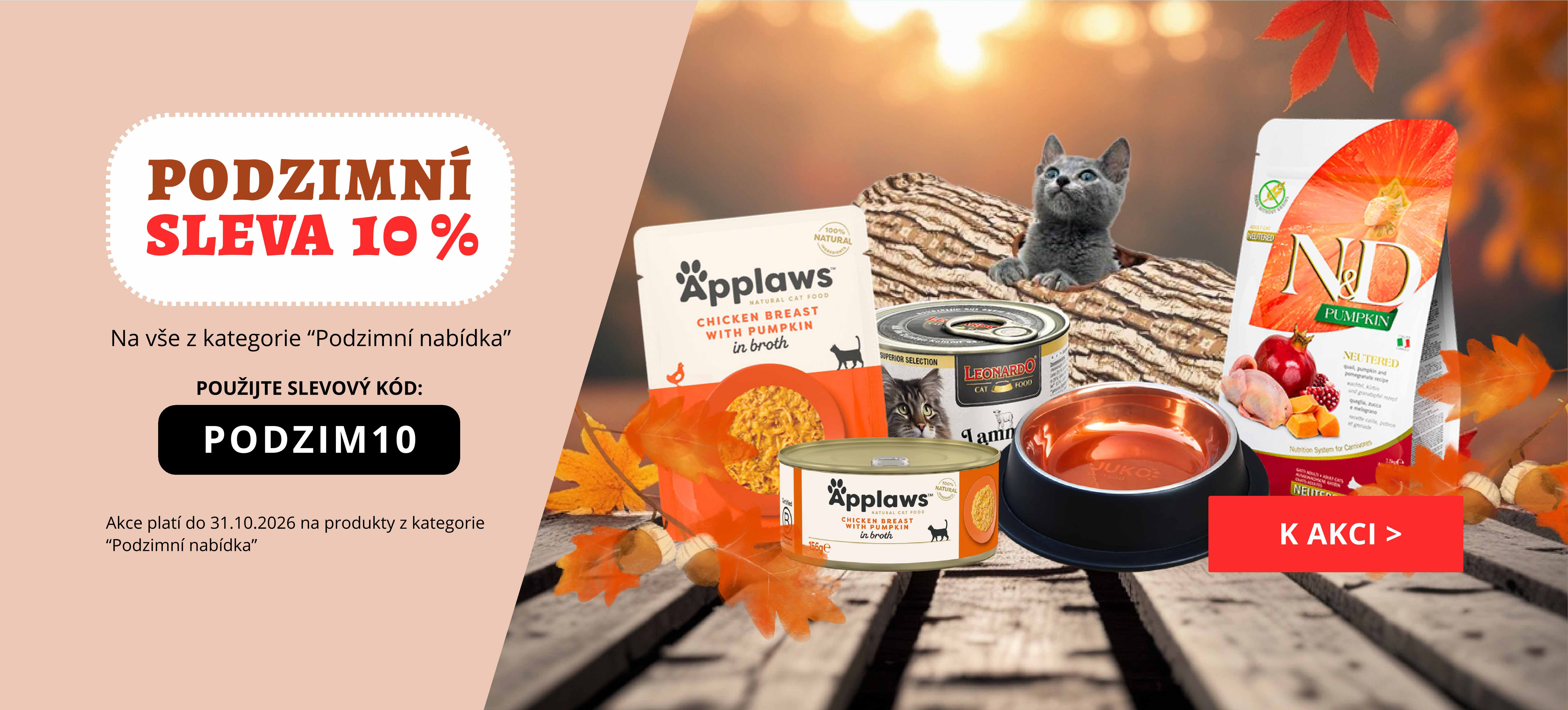 Podzimní akce - 10% sleva na dýňové a lehce strašidelné produkty pro kočky, psy a další zvířátka