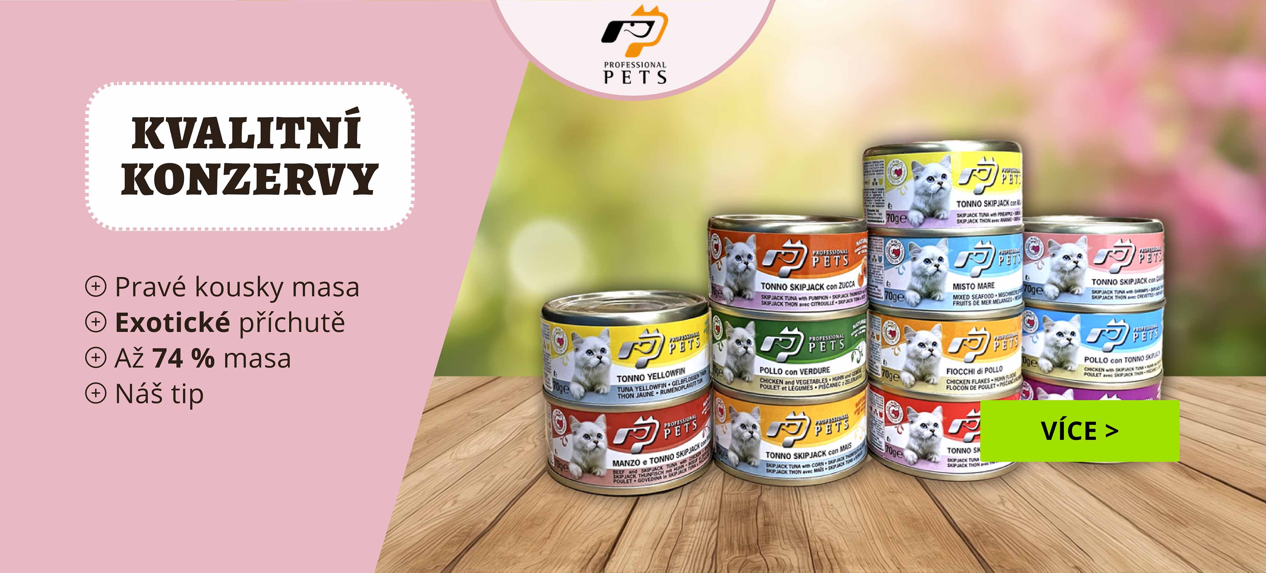 Konzervy pro kočky Professional Pets - pravé kousky masa ve vývaru