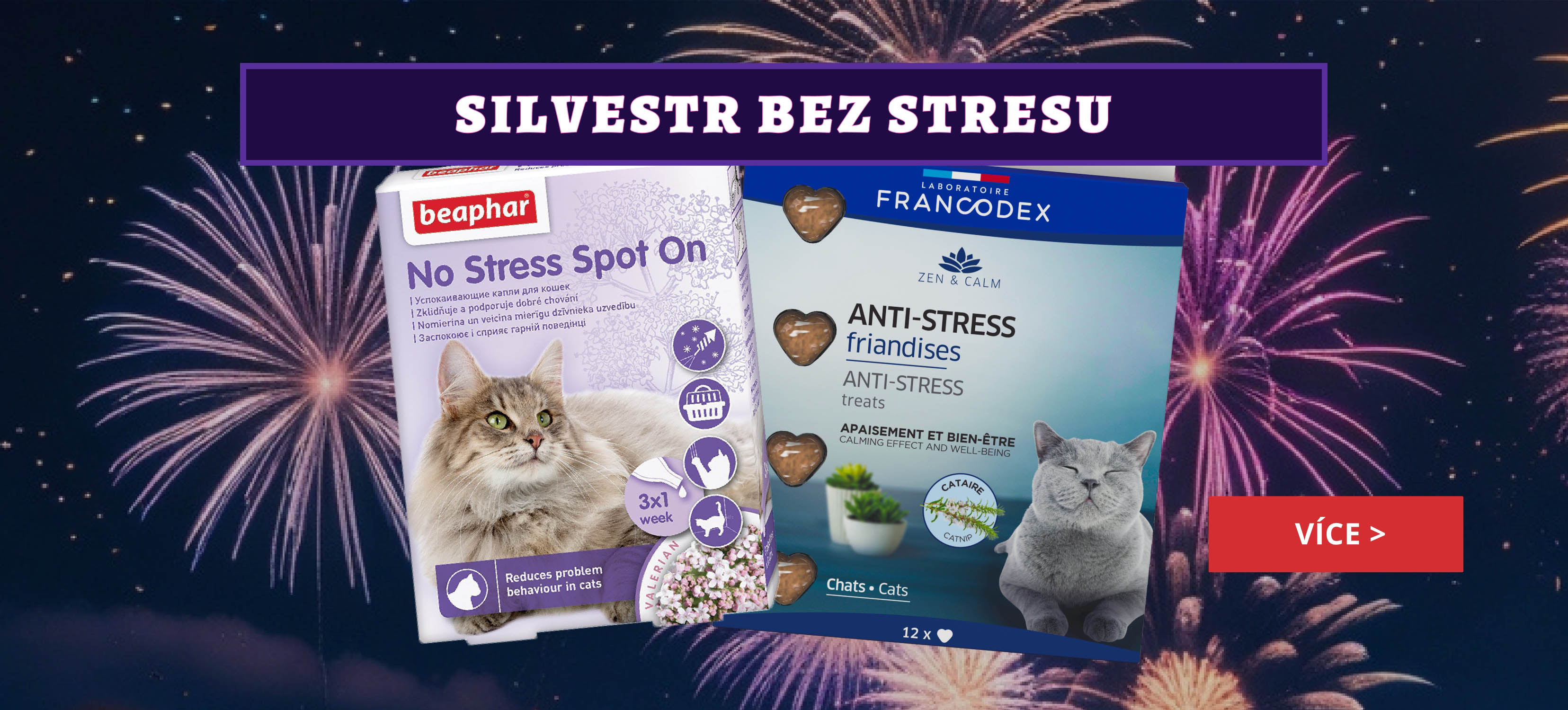 Silvestr - uklidnění kočky a psa - přírodní přípravky, zklidňující pamlsky, uklidňující obojky, kapky, difuzéry