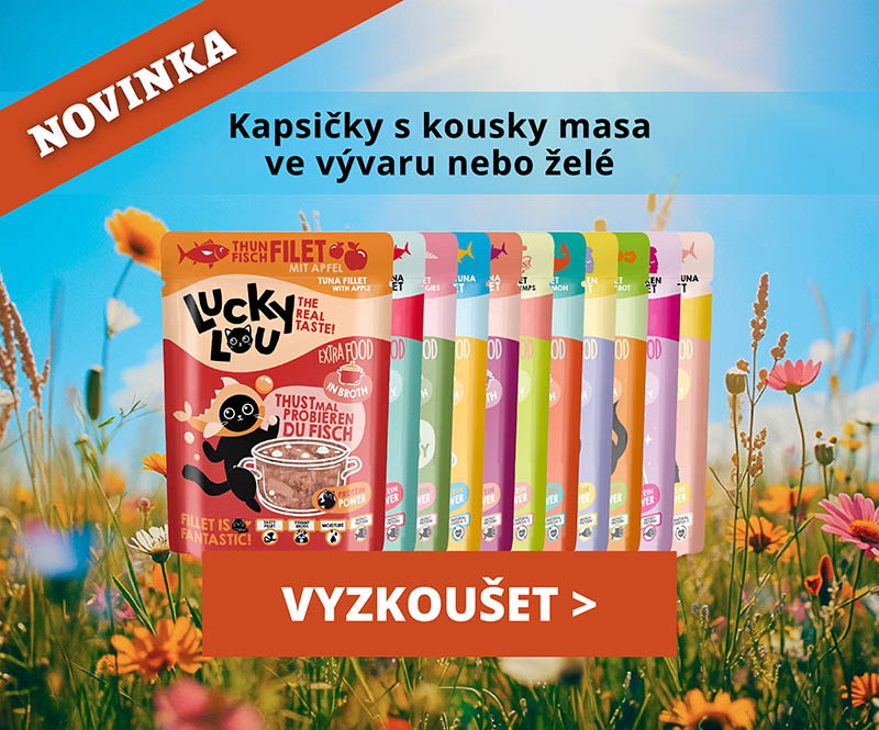 Nové kapsičky pro kočky s kousky masa ve vývaru nebo želé - Lucky Lou Extra Food