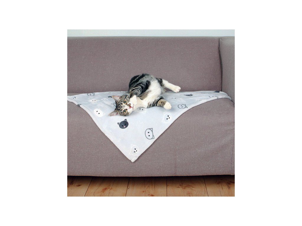 Plyšová deka MIMI 70x50 cm šedá s kočičími hlavami
