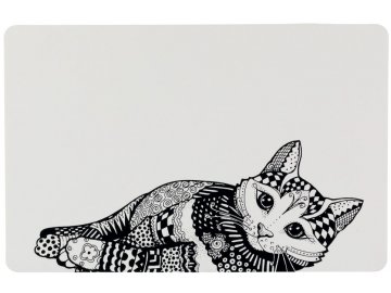 Prostírání s kresbou Zentangle černo-bílé s kočkou