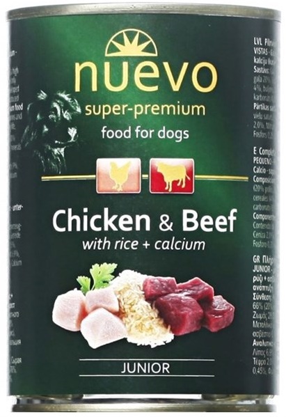 Nuevo Dog Junior Chicken Beef and Rice - konzerva pro štěňata 400 g