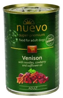 Nuevo Dog Adult konzerva 400 g - různé druhy Příchuť: zvěřina s nudlemi a brusinkami