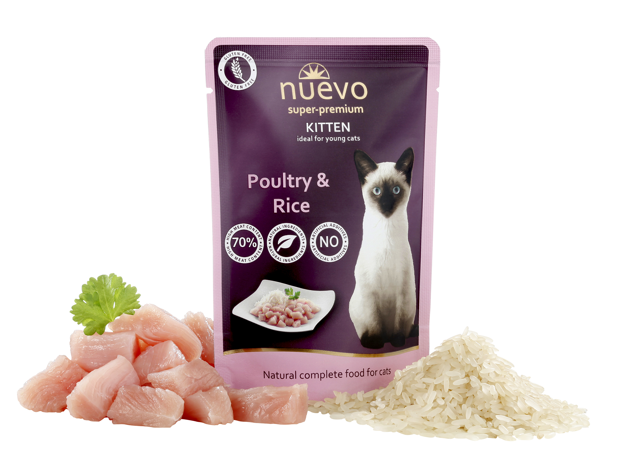 Nuevo Kitten drůbeží s rýží a lososovým olejem - kapsička pro koťata 85 g