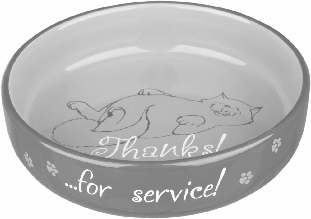 Široká keramická miska pro kočky - dík za obsloužení Barva: šedá