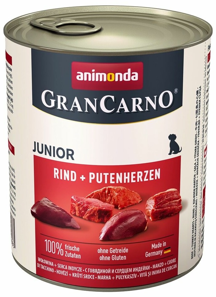 GranCarno Junior různé druhy - konzerva pro štěňata 800 g Příchuť: hovězí a krůtí srdce