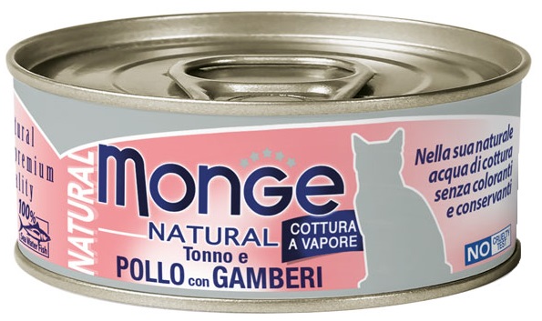 Monge Natural tuňák, kuře a krevety - konzerva pro kočky 80 g