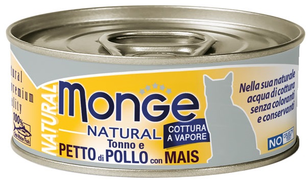 Monge Natural tuňák, kuře a kukuřice - konzerva pro kočky 80 g