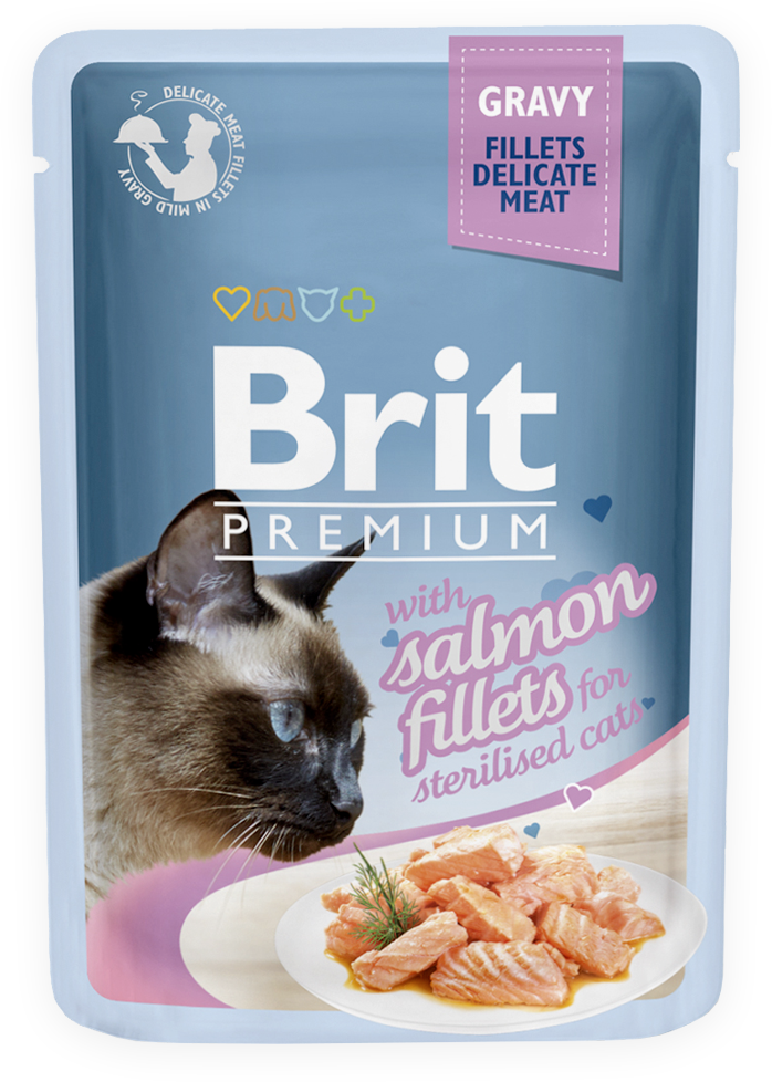 Brit Premium Sterilised filetky s lososem v omáčce - kapsička 85 g